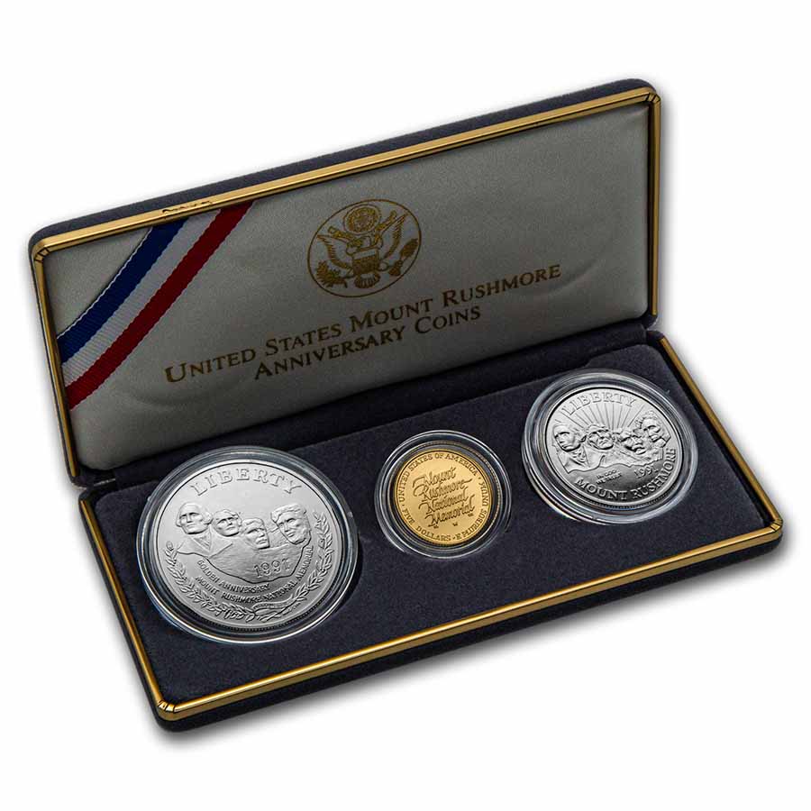 Buy 1991 3-Coin Commem Mount Rushmore Set BU (w/Box & COA) | APMEX